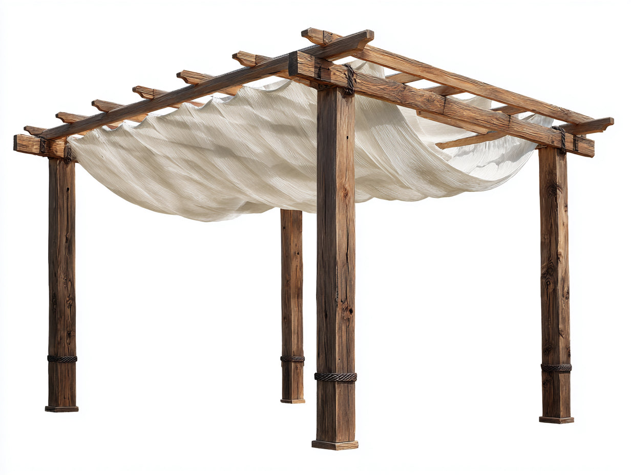 Pavillon Holzrahmen mit Stoffdach 330x280x245 cm - Dunkelbraun-Cremeweiß - rustikales Design
