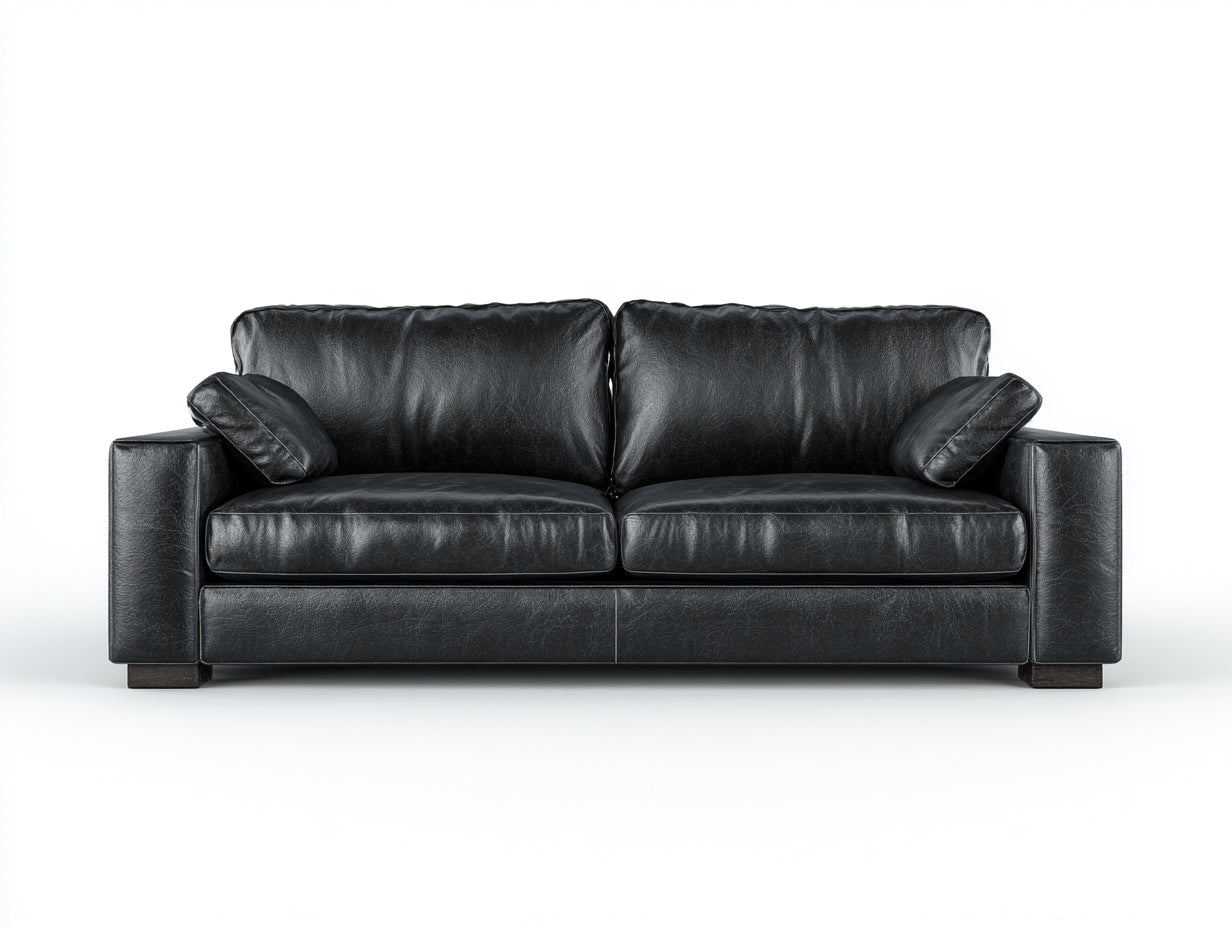 Gerades Sofa Leder 220 x 90 x 82 cm - Schwarz - für Wohnzimmer modernes Design