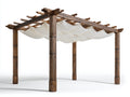Pavillon Holz mit Stoffdach 410 x 310 x 260 cm - Dunkelbraun-Weiß - für Garten rustikales Design