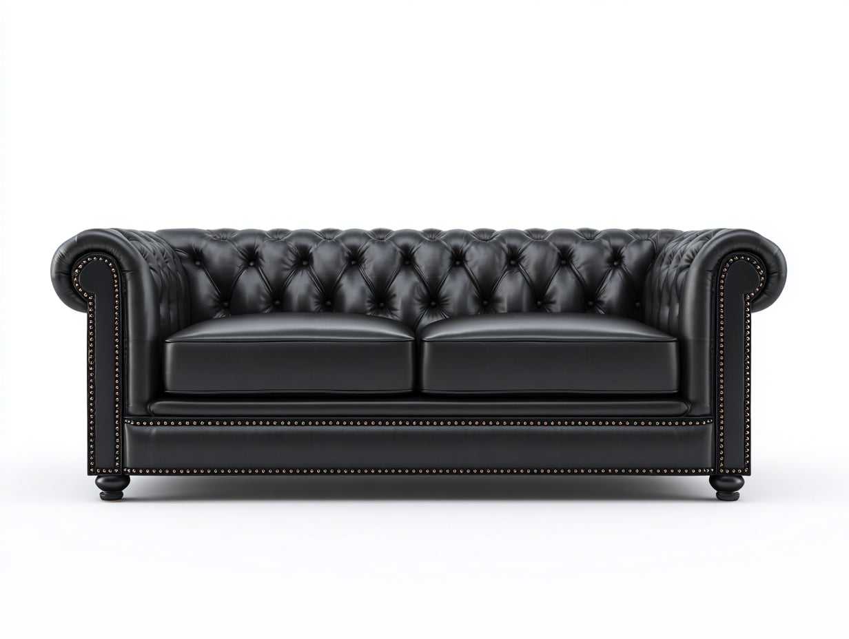 Gerades Sofa 220x90x78 cm - Kunstleder schwarz - Chesterfield-Stil für Wohnzimmer