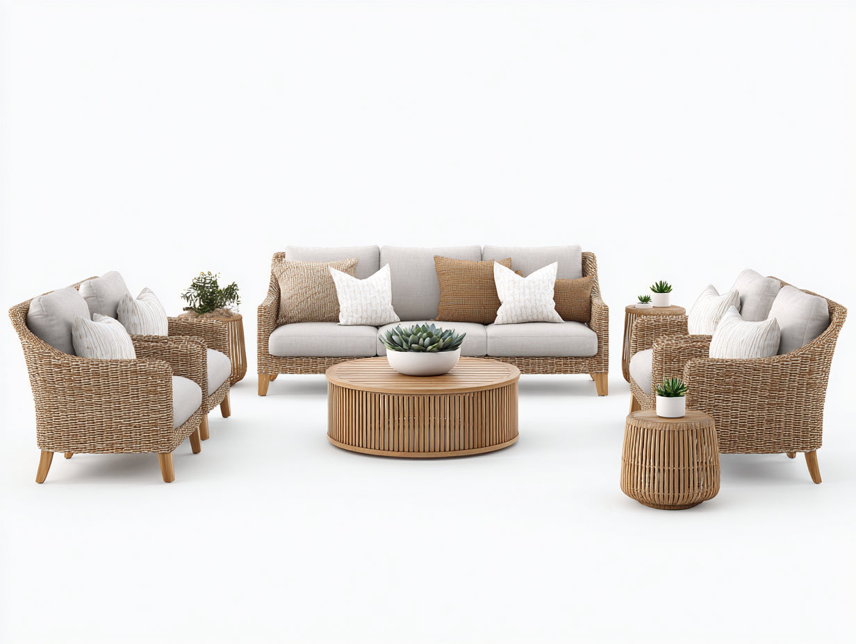 Gartensofa Polyrattan 290x230x82 cm - Naturbraun-Beige - modernes Lounge-Set für Garten