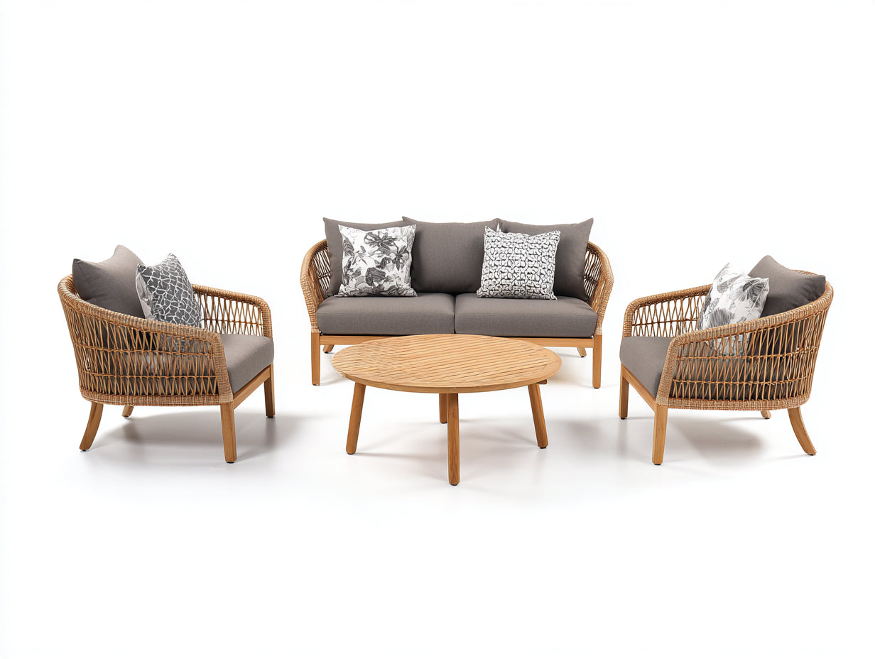 Gartensofa 320x240x82 cm - Rattan braun-grau - modernes Outdoor-Set mit Rundtisch
