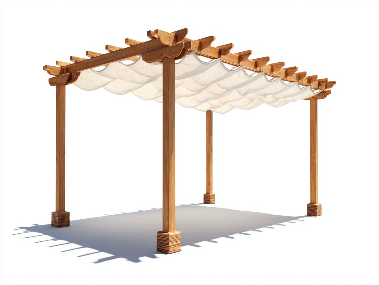Pavillon 500x300x260 cm - Holz in Naturbraun mit weißem Stoffdach - klassischer Gartenpavillon