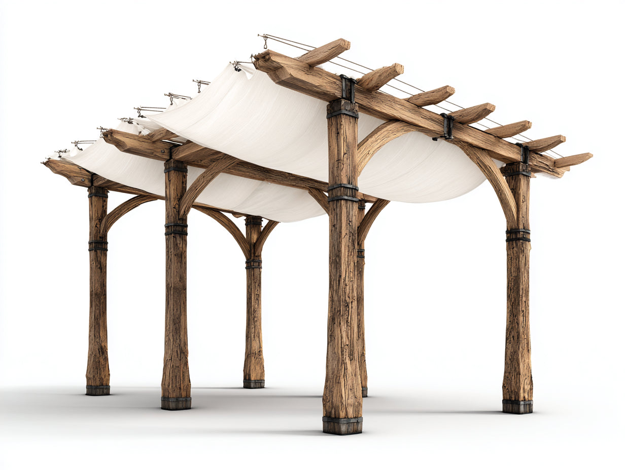 Pavillon 400x320x260 cm - Holz braun-cremeweiß - rustikaler Gartenstil mit Stoffdach