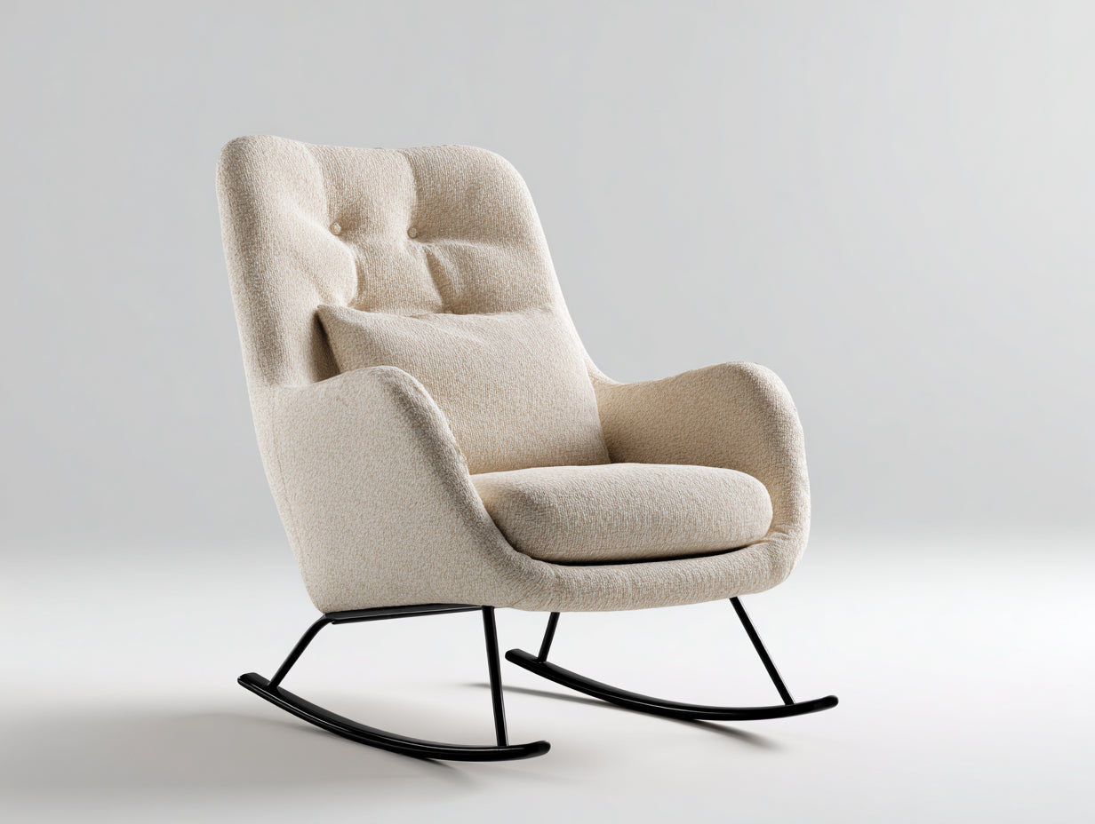 Schaukelstühle 82x94x96 cm - Teddy-Stoff in Cremeweiß und Metallgestell - moderner Loungestil