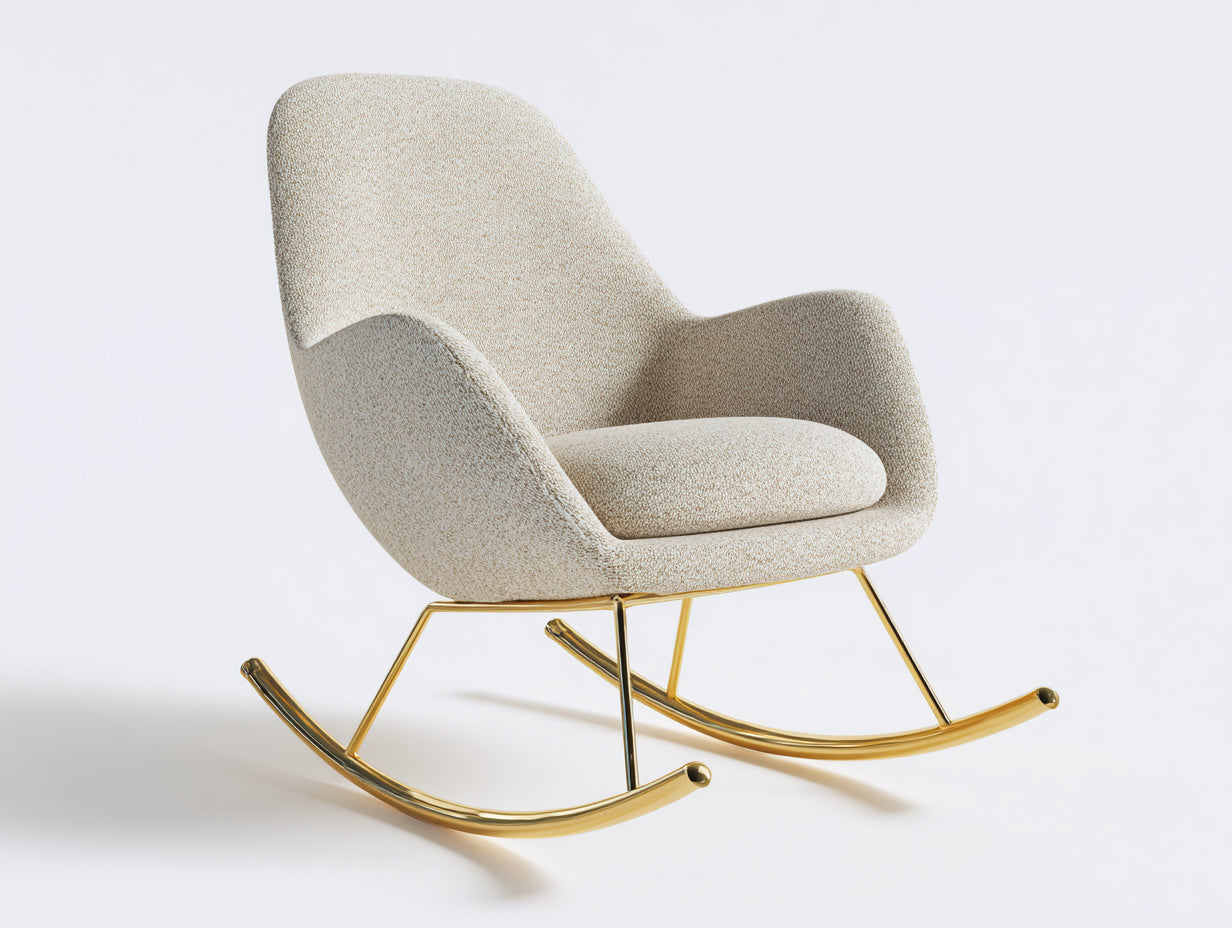 Schaukelstühle 80x90x94 cm - Bouclé-Stoff in Beige und goldenes Metallgestell - moderner Akzentstuhl