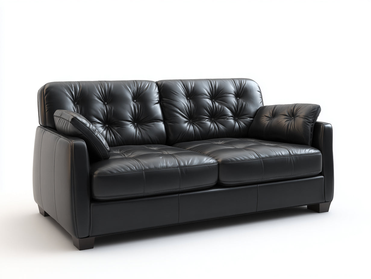 Gerades Sofa Kunstleder 210x88x85 cm - Schwarz - Modernes 3-Sitzer Sofa