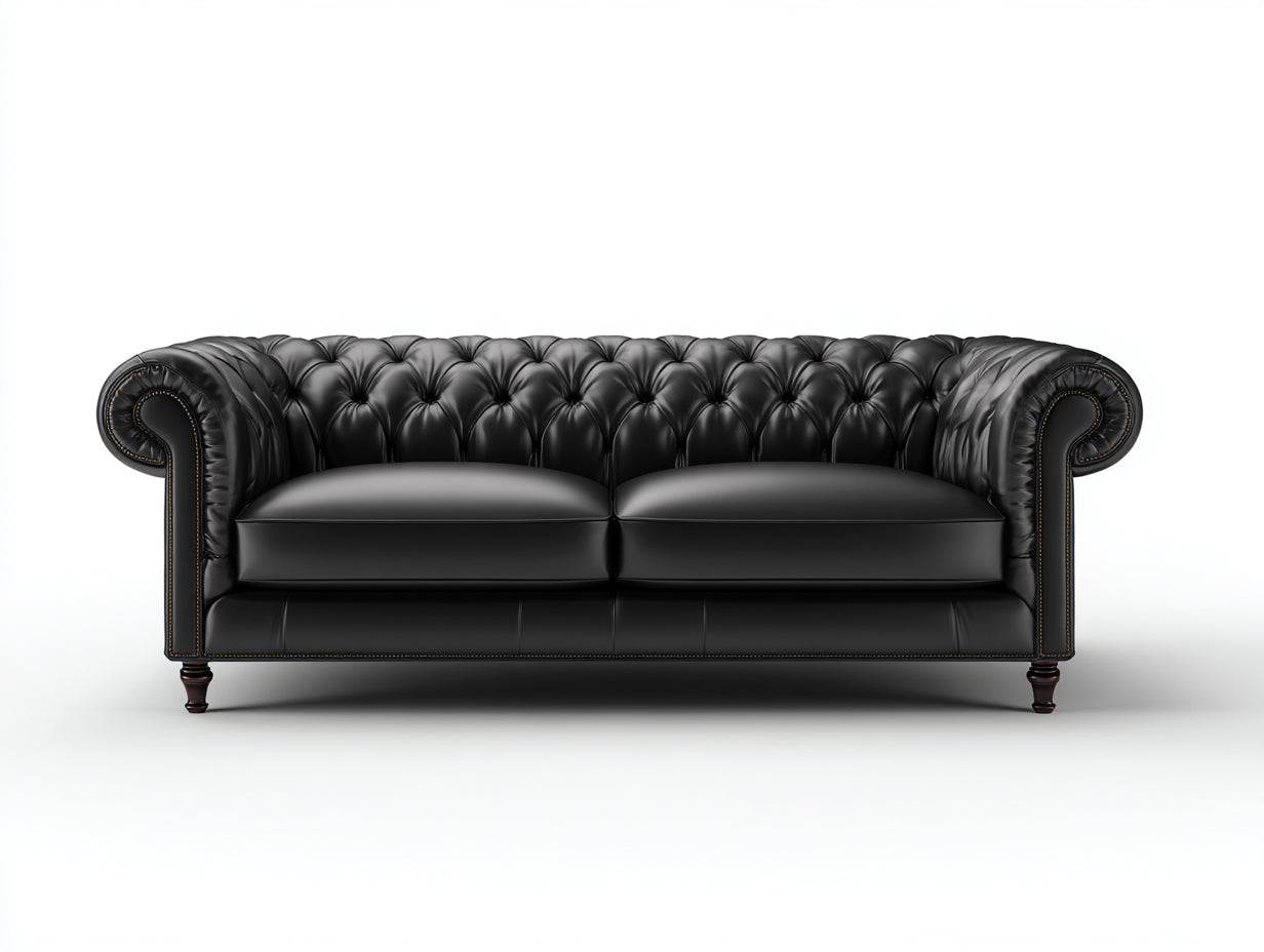 Gerades Sofa 215x88x76 cm - Kunstleder schwarz - Chesterfield-Stil für Wohnzimmer