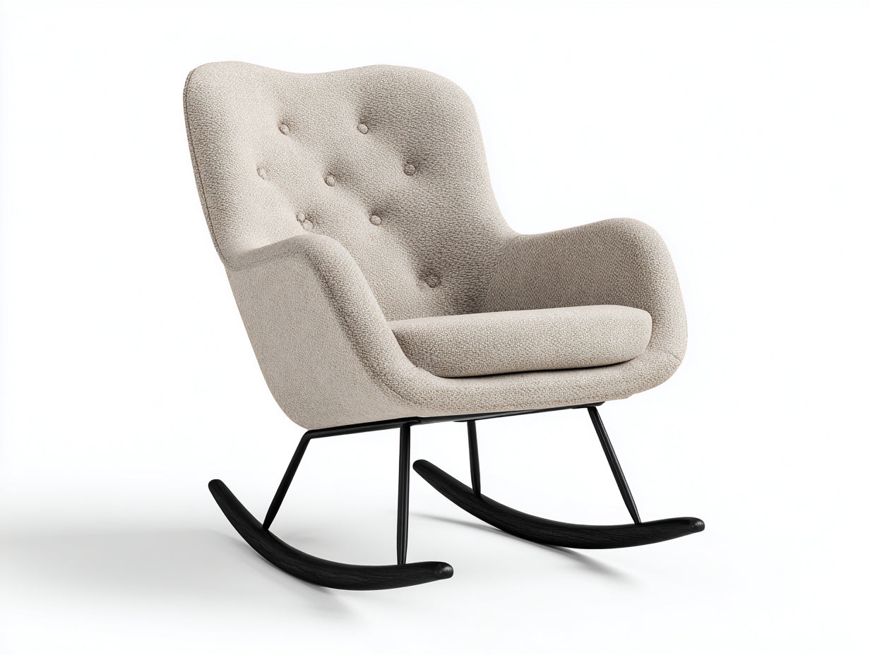 Schaukelstühle Stoffbezug 74x86x96 cm - Beige-Schwarz - moderner Schaukelstuhl für Wohnzimmer
