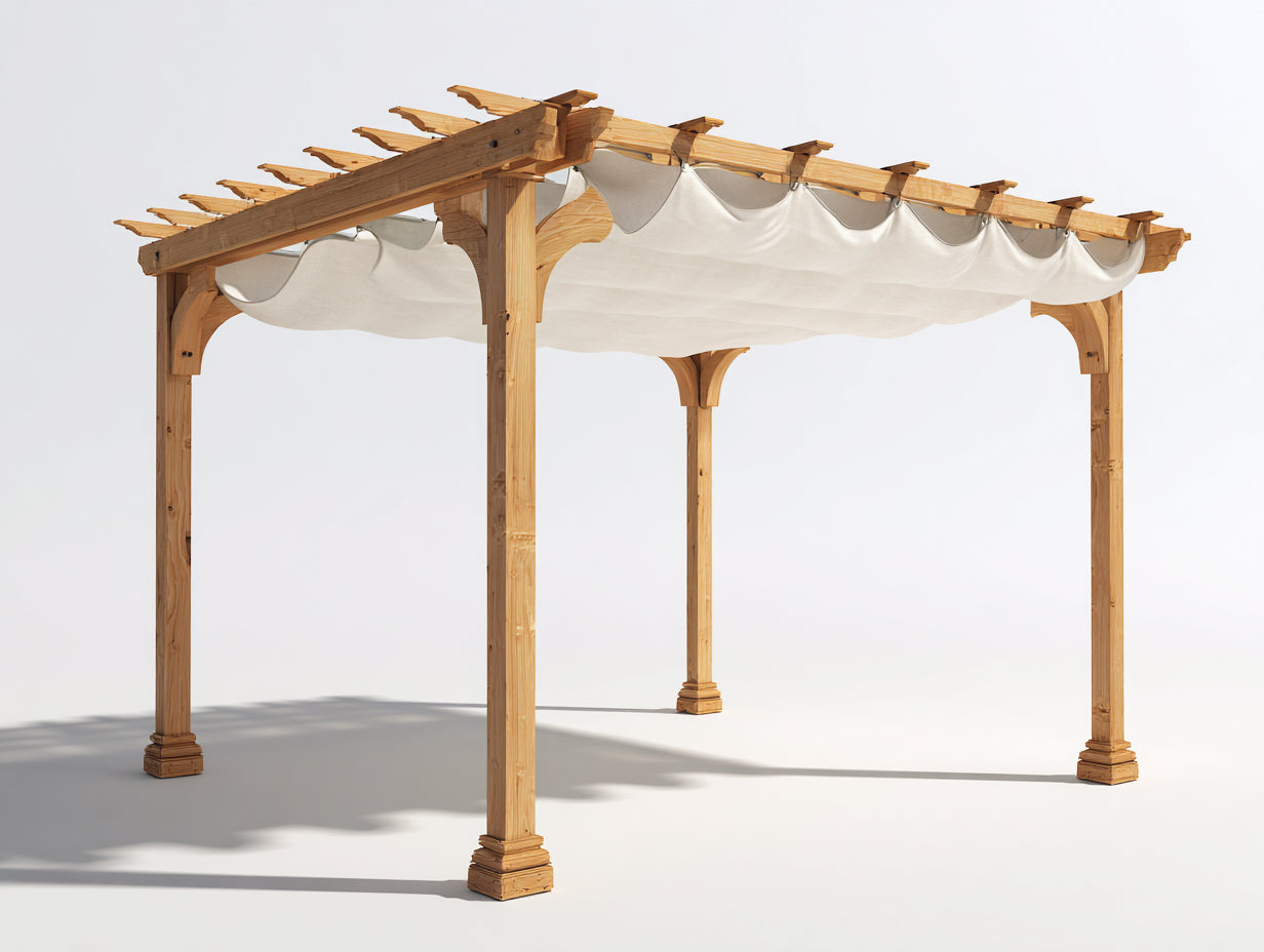 Pavillon Holz 390x310x260 cm - Naturholz-Cremeweiß - rustikaler Gartenpavillon für Außenbereich